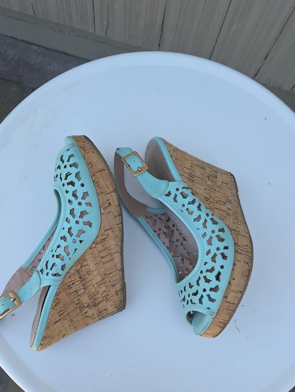 Women’s Mint Green Cutout Peep-Toe Slingback Wedges By Audery Brooks